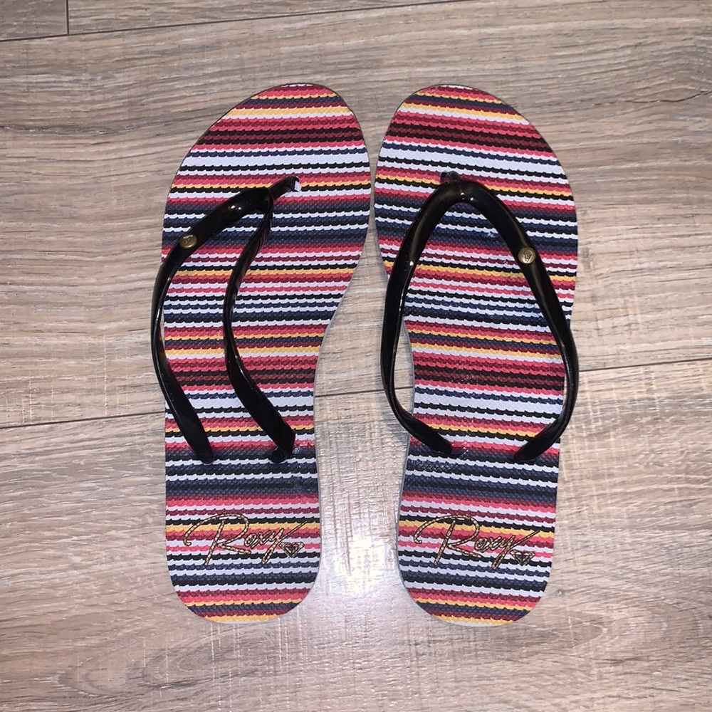 NWT Roxy wave design stripes colorful flip flops 6